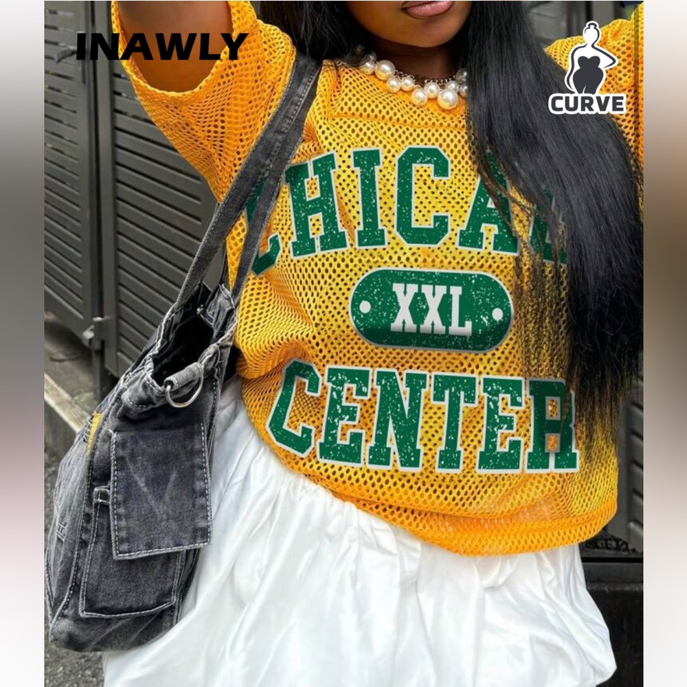 Yellow Mesh Graphic Top